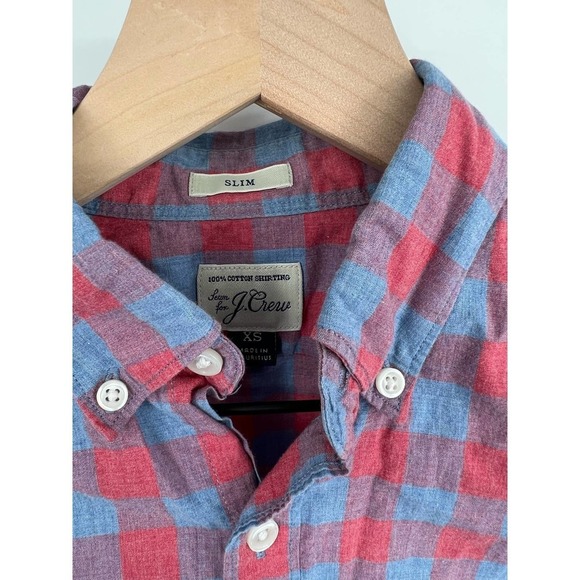 J. Crew Men's Slim Fit Cotton Blue Red Checkered Lightweight Button Down XS - Picture 3 of 8